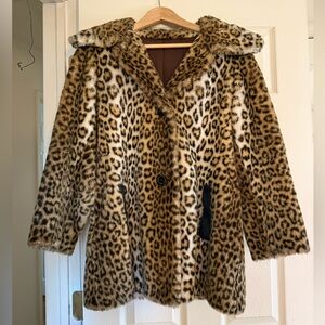 Vintage Astraka Leopard Faux Fur Coat Made in England Size Small